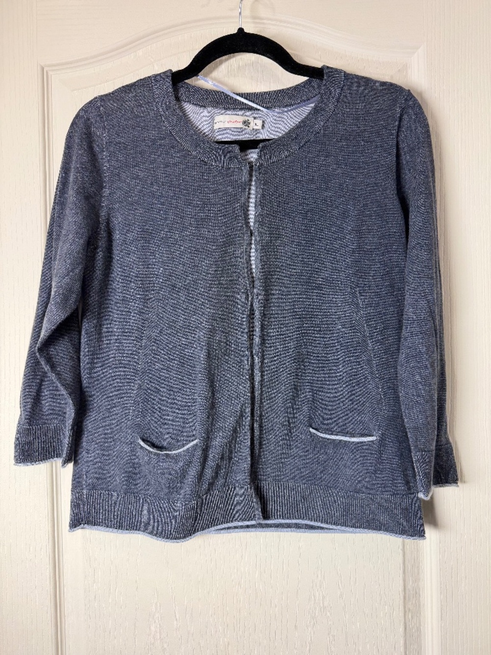 Jackpot Claudetta Blue Grey Cotton Cardigan XL Lightweight Knit Pockets Round